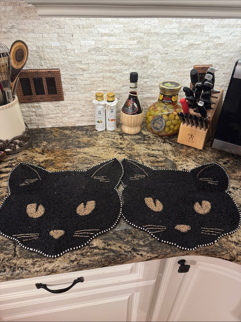 Christian Lacroix Black and Gold Cat Face Door Mats